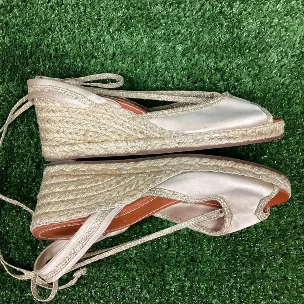 MARC JACOBS Gold Wedge Espadrille Ankle Strap Sandals 40